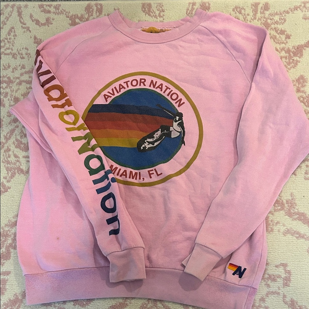 Aviator Nation Light Pink Sweatshirt with Rainbow Logo
